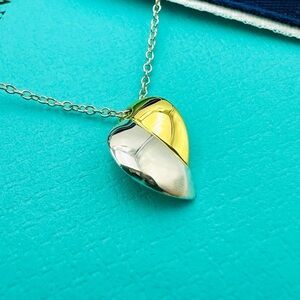 RARE Tiffany & Co. Gehry 18K Yellow Gold Sterling Silver Heart Necklace 16”